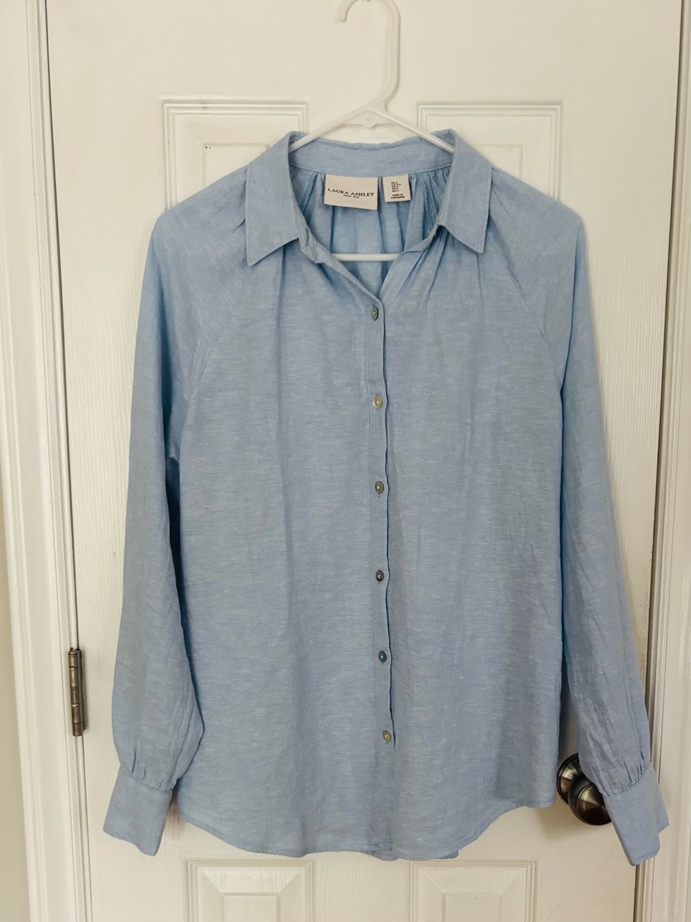 Laura Ashley Blue Linen Blouse size Small